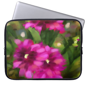 Housse Pour Ordinateur Portable Fleurs florales rose foncé Dahlia Vert