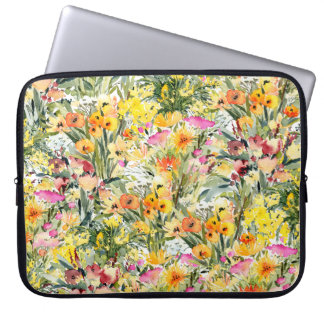 Housse Pour Ordinateur Portable Fleurs Minuscules Champ : Aquarelle Lumineuse.