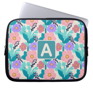 Housse Pour Ordinateur Portable Fleurs Monogramme