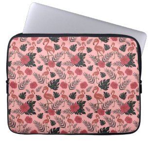 Housse Pour Ordinateur Portable Fleurs motifs et feuilles flamands roses