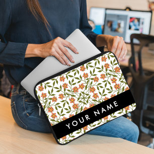 Housse Pour Ordinateur Portable Fleurs orange, Motif Floral, Boho, Votre Nom