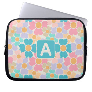 Housse Pour Ordinateur Portable Fleurs pastel monogrammées