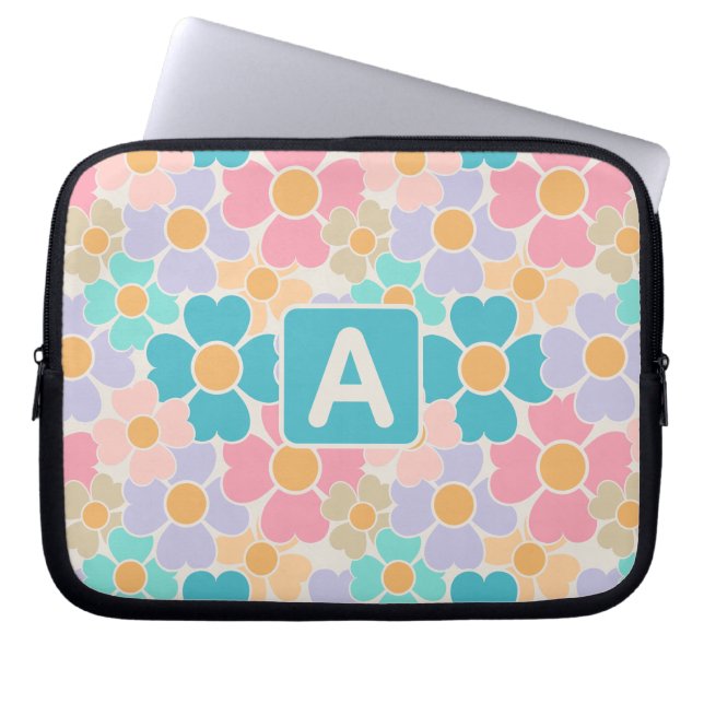 Housse Pour Ordinateur Portable Fleurs pastel monogrammées (Devant)