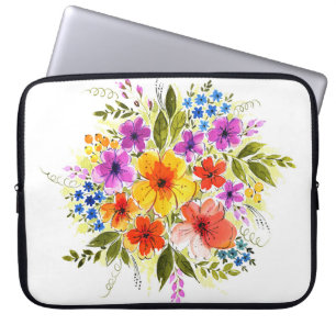 Housse Pour Ordinateur Portable Fleurs peintes à la main, bouquet aquarelle clair.