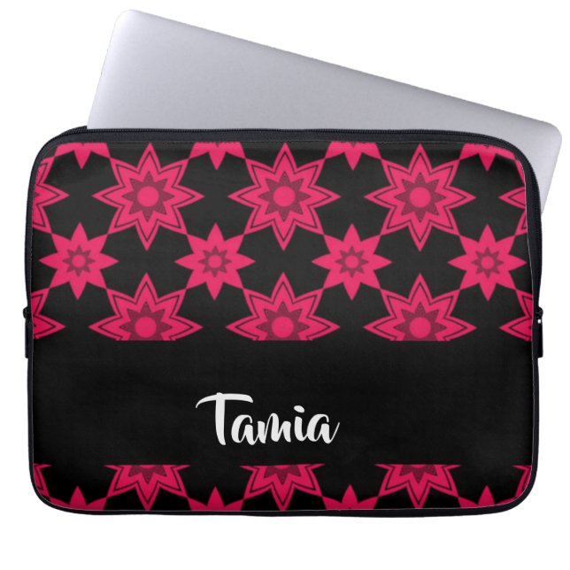 Housse Pour Ordinateur Portable Fleurs roses en noir (Devant)