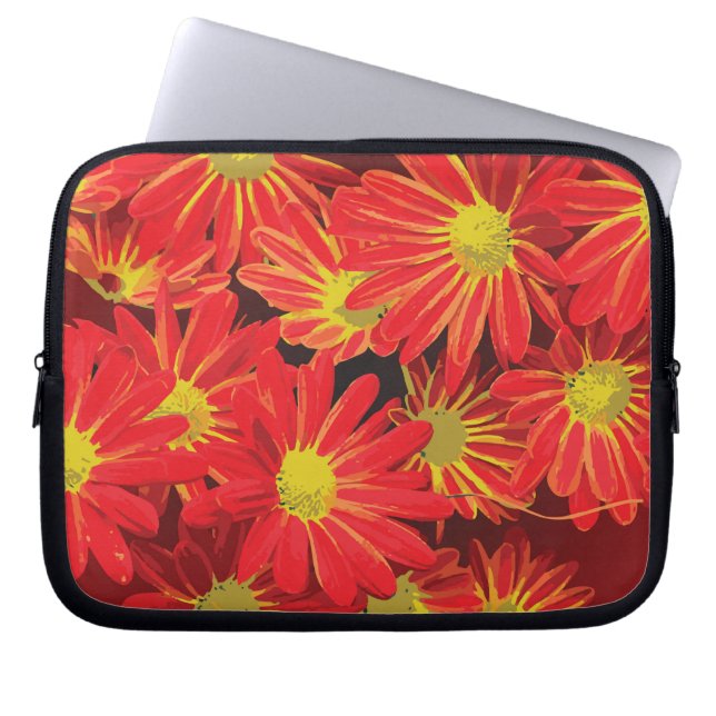 Housse Pour Ordinateur Portable Fleurs rouges et jaunes 1 (Devant)
