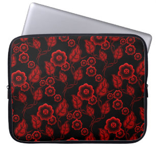 Housse Pour Ordinateur Portable Fleurs rouges, feuille rouge, art populaire