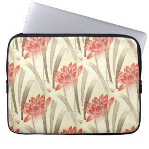 Housse Pour Ordinateur Portable Fleurs rouges vintage sur motif beige