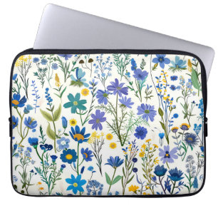 Housse Pour Ordinateur Portable Fleurs sauvages de Jardin Bleu Rustique