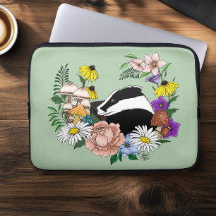Housse Pour Ordinateur Portable Fleurs sauvages du blaireau des bois Champignons V