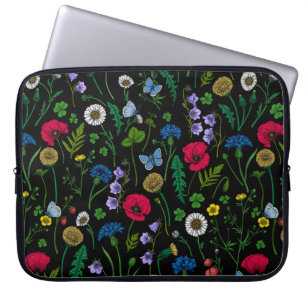 Housse Pour Ordinateur Portable Fleurs sauvages en noir