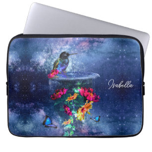 Housse Pour Ordinateur Portable Fleurs tropicales, colibri, papillon et étoiles