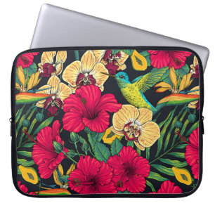 Housse Pour Ordinateur Portable Fleurs tropicales et colibri - Botanica d'été