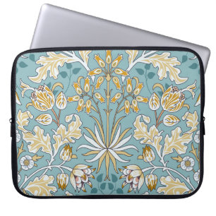 Housse Pour Ordinateur Portable Fleurs vintages, feuillage bleu clair transparent