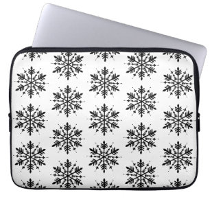 Housse Pour Ordinateur Portable Flocon de neige minimaliste noir et blanc