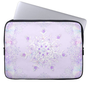 Housse Pour Ordinateur Portable flocon de neige violet clair et coeur étincelant