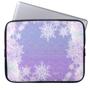 Housse Pour Ordinateur Portable flocon de neige violet clair et coeur étincelant