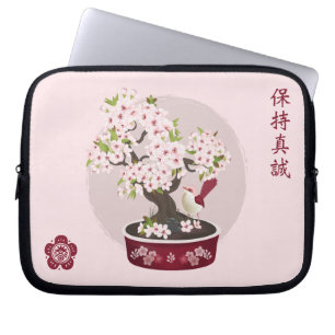 Housse Pour Ordinateur Portable Floral bonsai oiseau de fleurs design graphique as