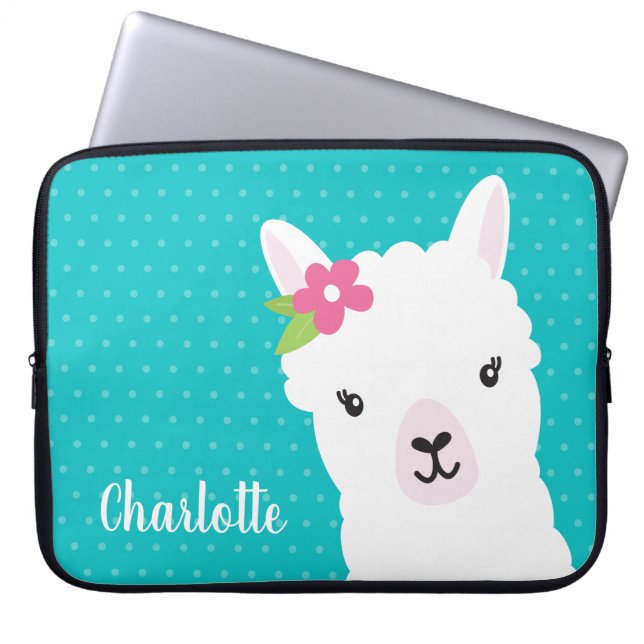 Housse Pour Ordinateur Portable Floral Llama Alpaca Turquoise Personnalisé (Devant)
