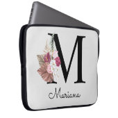 Housse Pour Ordinateur Portable Floral M rose Boho initial monogramme (Devant droit)