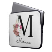 Housse Pour Ordinateur Portable Floral M rose Boho initial monogramme (devant gauche)