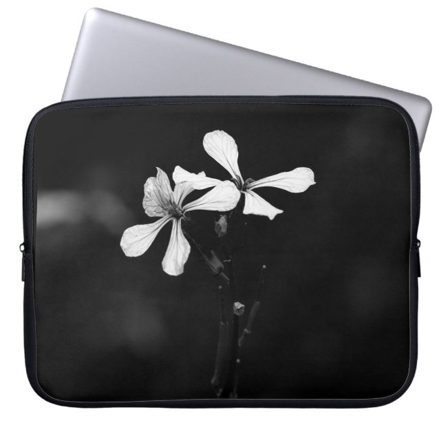 Housse Pour Ordinateur Portable floral noir et blanc minimal (Devant)