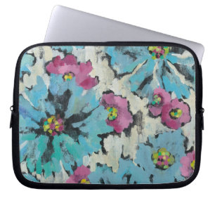 Housse Pour Ordinateur Portable Floral rose et bleu graphique