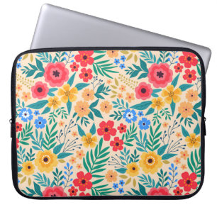 Housse Pour Ordinateur Portable Floral vintage, Petites Fleurs Colorées.