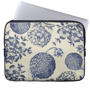 Housse Pour Ordinateur Portable Flore d'impression florale de fleurs bleues antiqu