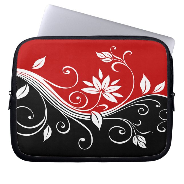 Housse Pour Ordinateur Portable Flore rouge blanc et noire (Devant)