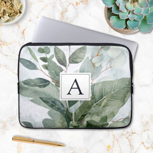Housse Pour Ordinateur Portable Flore rustique de sauge à aquarelle monogrammée
