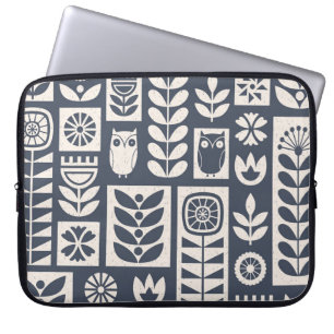 Housse Pour Ordinateur Portable Flore scandinave : Blanc, Bleu, Minimaliste.