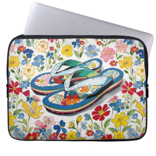 Housse Pour Ordinateur Portable Flore tongs d'été et Fleurs sauvages