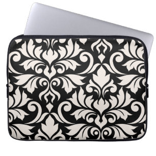 Housse Pour Ordinateur Portable Flourissant Damask Art I Cream sur Black