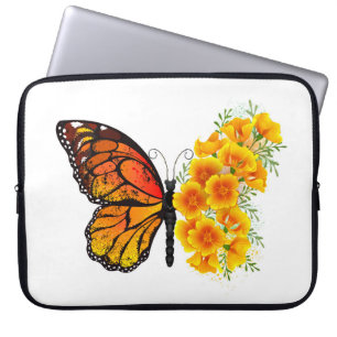 Housse Pour Ordinateur Portable Flower Butterfly with Yellow California Poppy