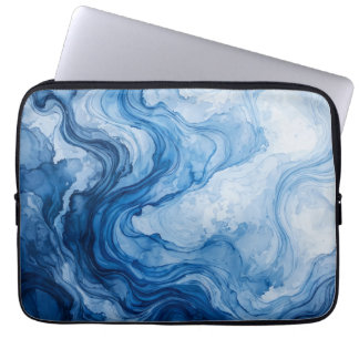 Housse Pour Ordinateur Portable Flux Bleu Harmonieux Abstrait Bleu Blanc