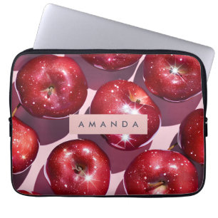Housse Pour Ordinateur Portable Fond Rose Pomme Rouge Pétillant Personnalisé