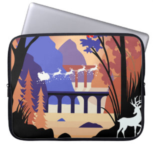 Housse Pour Ordinateur Portable Forêt de Crépuscule Noël Traîneau du Père Noël