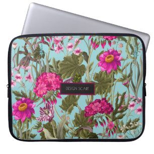 Housse Pour Ordinateur Portable Foulard design avec géraniums et fleurs sauvages. 