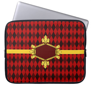 Housse Pour Ordinateur Portable Four de lis, or, diamant rouge, Ajouter initiales/