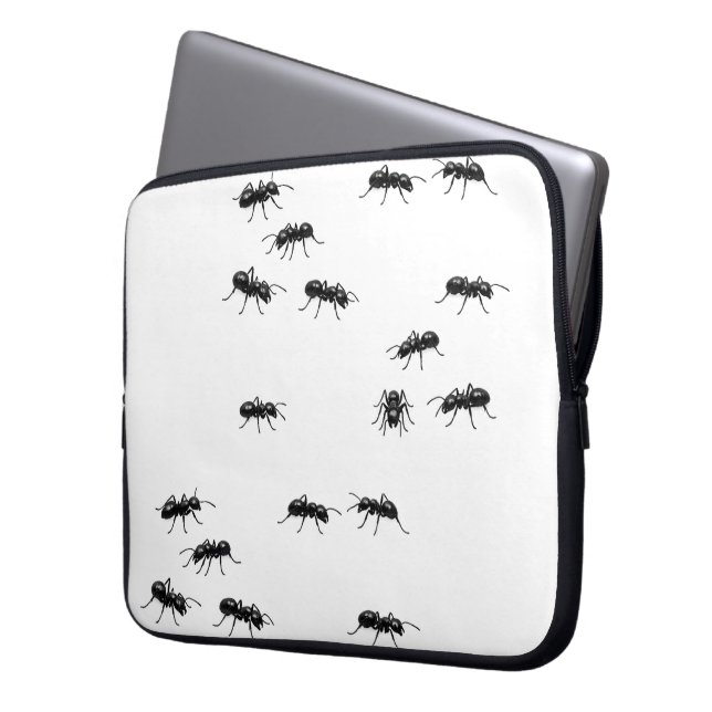 Housse Pour Ordinateur Portable Fourmis noires sur blanc (devant gauche)