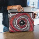 Housse Pour Ordinateur Portable Fractale spirale noire rouge personnalisée<br><div class="desc">Cette pochette d'ordinateur portable présente une belle spirale fractale en dégradé rouge,  noir,  gris et blanc. Personnalisez-le avec un monogramme décoratif fantaisie en caractères blanc cassé (gris clair).</div>
