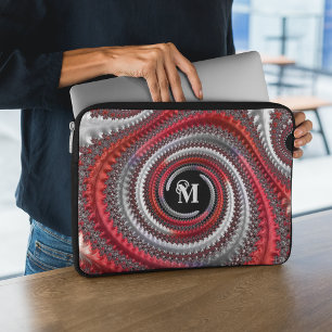 Housse Pour Ordinateur Portable Fractale spirale noire rouge personnalisée