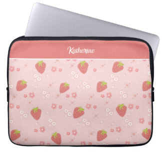 Housse Pour Ordinateur Portable Fraise mignonne aux fleurs.