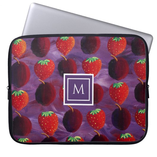 Housse Pour Ordinateur Portable Fraises à l'initiale monogrammée élégante (Devant)