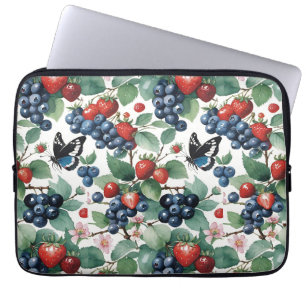 Housse Pour Ordinateur Portable Fraises Blueberries et papillons Floral