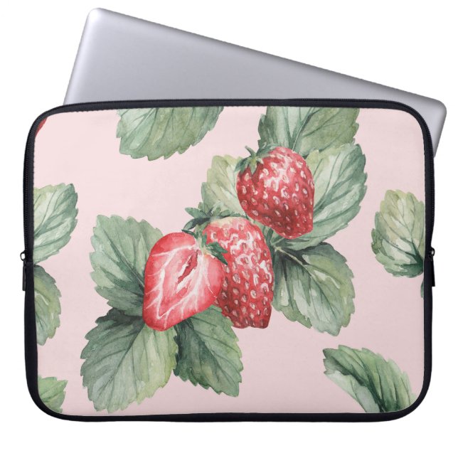 Housse Pour Ordinateur Portable Fraises mûres d'été : Aquarelle rose (Devant)
