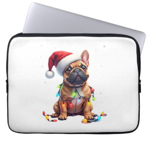 Housse Pour Ordinateur Portable French Bulldog Éclairage de Noël Père Noël French