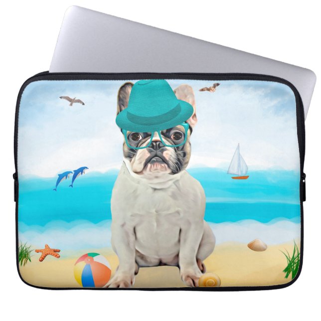 Housse Pour Ordinateur Portable French Bulldog sur la plage (Devant)