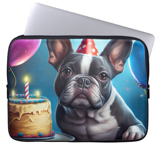 Housse Pour Ordinateur Portable Frenchie Birthday Bash : Un mignon Bulldog françai (Devant)